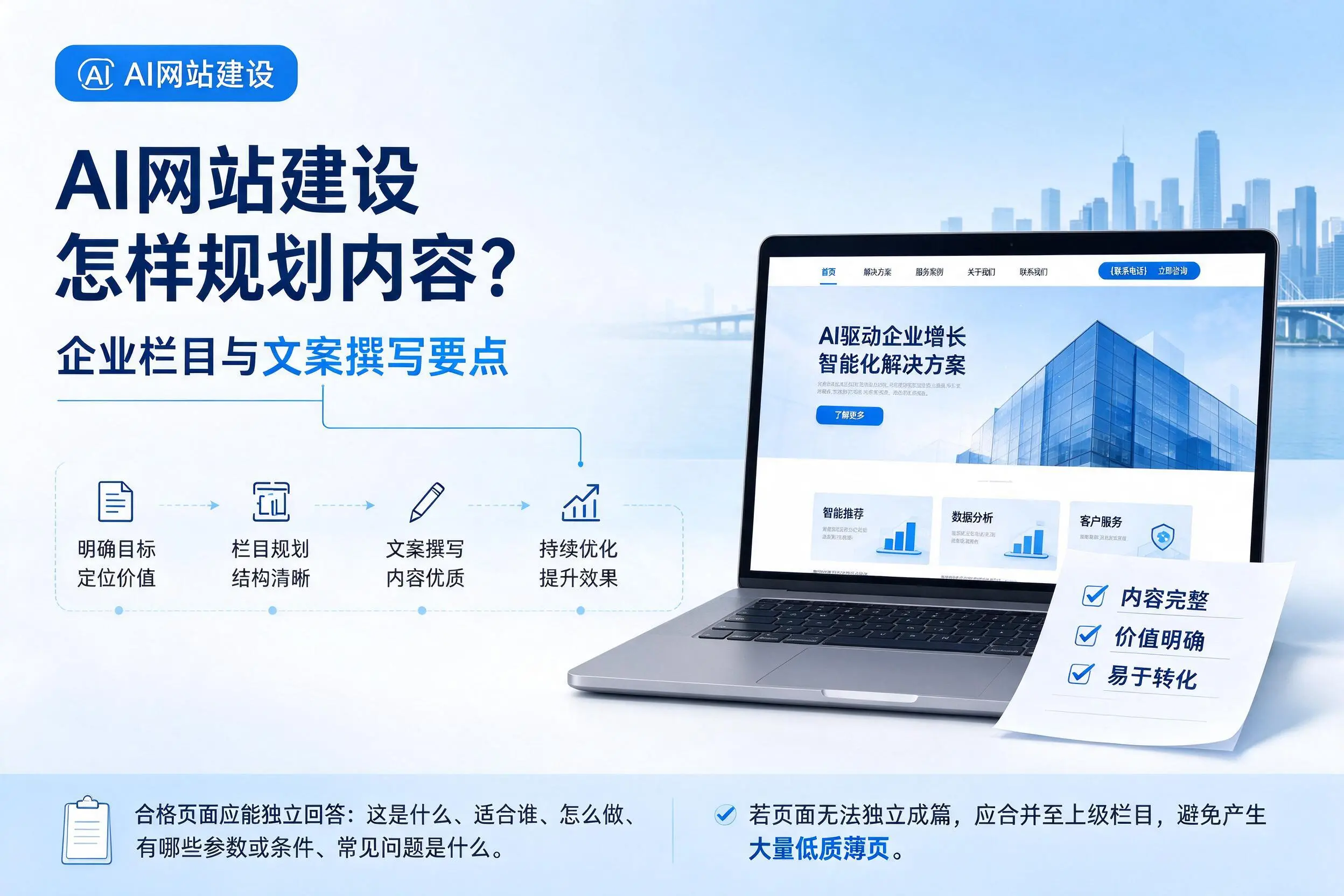 AI网站建设怎样规划内容?本溪企业栏目与文案撰写要点