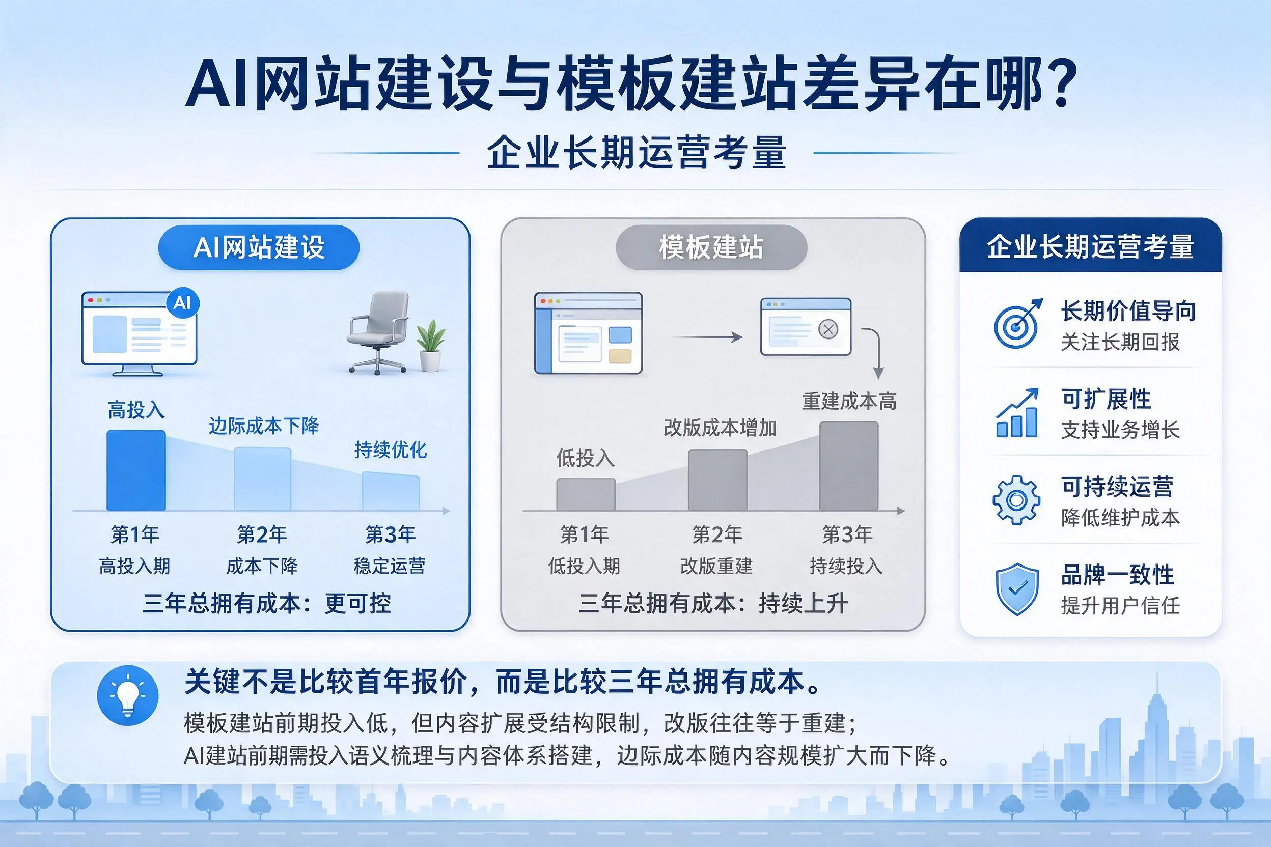 AI网站建设与模板建站差异在哪?本溪企业长期运营考量