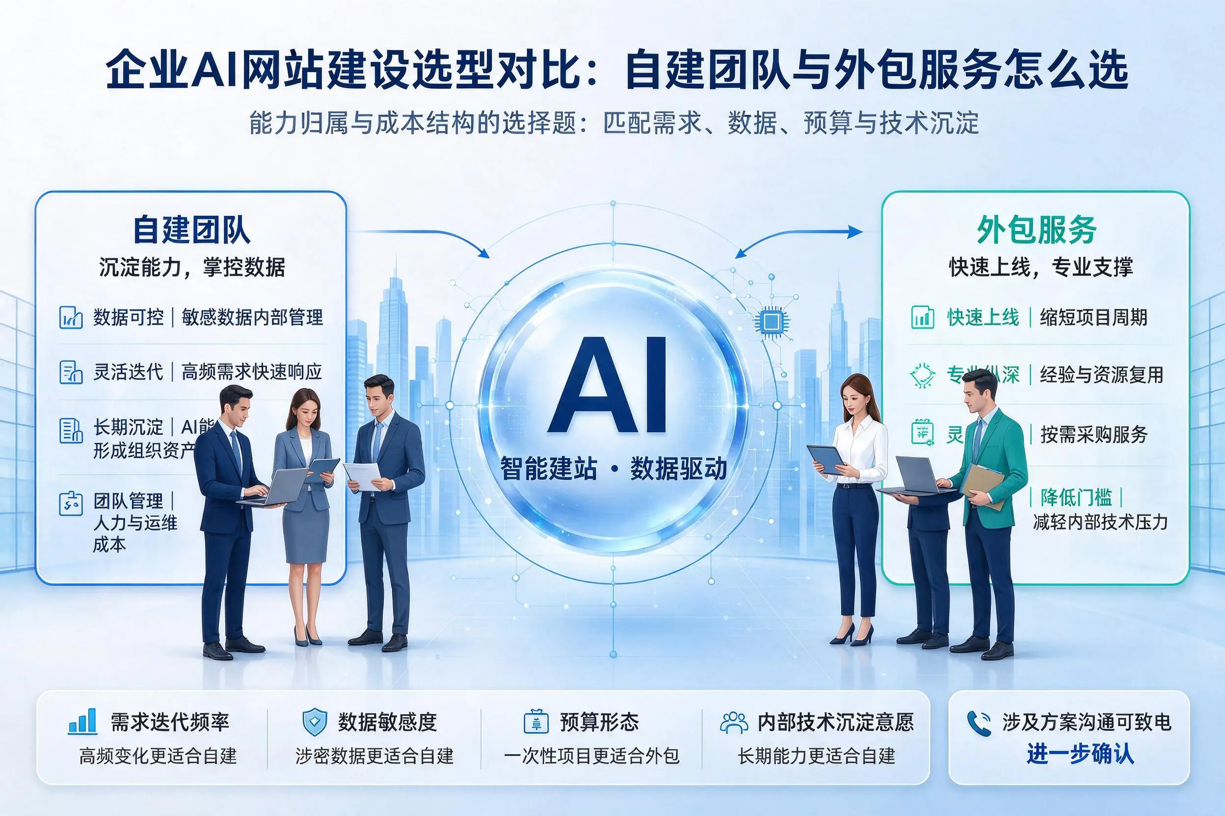 本溪企业AI网站建设选型对比：自建团队与外包服务怎么选