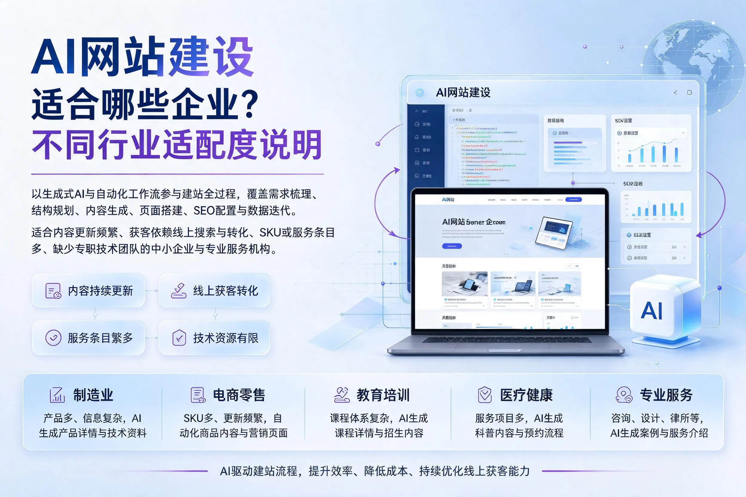 AI网站建设适合哪些企业？本溪不同行业适配度说明